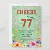 Pink Emerald Glitter Floral 77th Birthday Party 招待状 (正面)