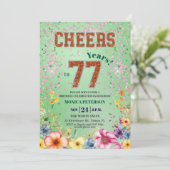 Pink Emerald Glitter Floral 77th Birthday Party 招待状 (スタンド正面)