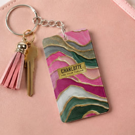 Pink Emerald Gold Glamorous Glitter Marble キーホルダー