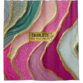 Pink Emerald Gold Glamorous Glitter Marble シャワーカーテン (正面)