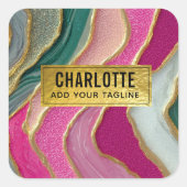 Pink Emerald Gold Glamorous Glitter Marble スクエアシール (正面)