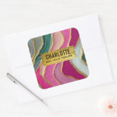 Pink Emerald Gold Glamorous Glitter Marble スクエアシール (封筒)