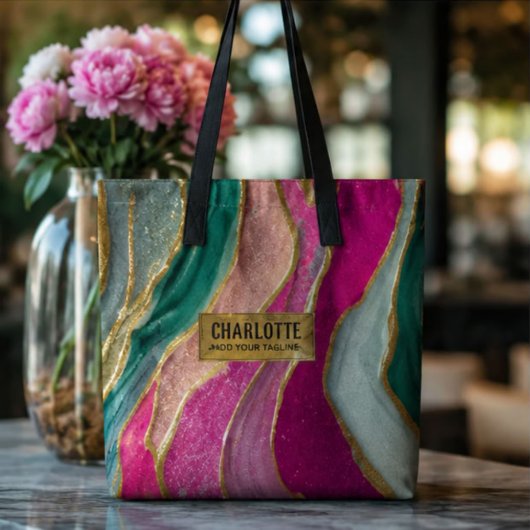 Pink Emerald Gold Glamorous Glitter Marble トートバッグ