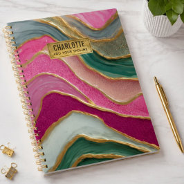 Pink Emerald Gold Glamorous Glitter Marble ノートブック