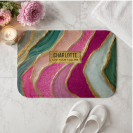 Pink Emerald Gold Glamorous Glitter Marble バスマット