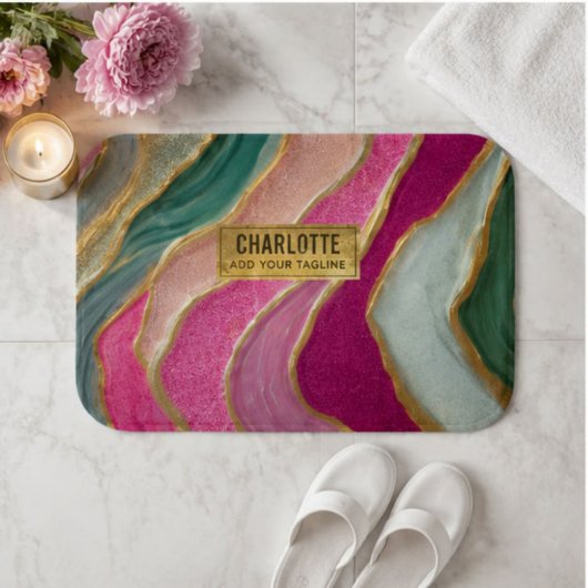 Pink Emerald Gold Glamorous Glitter Marble バスマット