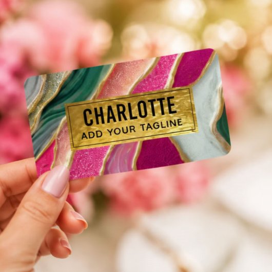 Pink Emerald Gold Glamorous Glitter Marble ラベル