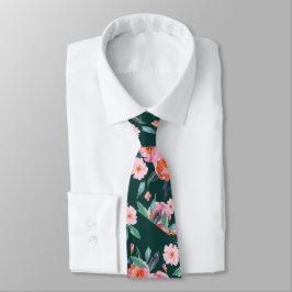 Pink Emerald Green Watercolor Rose Pattern Wedding ネクタイ