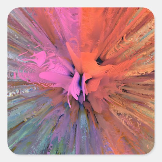 Pink Energy Butterfly Fractal Art スクエアシール (正面)