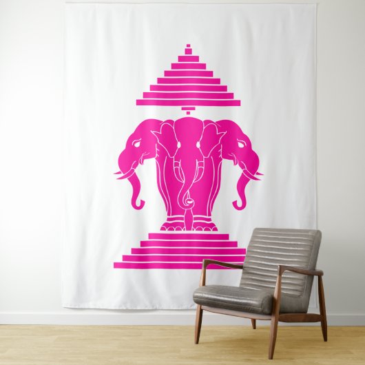 Pink Erawan Three Headed Elephant Lao / Laos Flag タペストリー (インサイチュ)