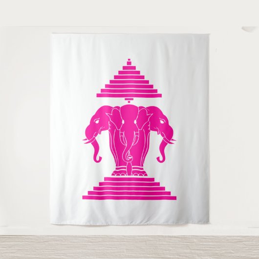 Pink Erawan Three Headed Elephant Lao / Laos Flag タペストリー (正面)