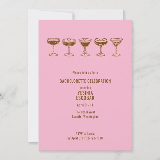 Pink Espresso Martini Bachelorette w/QR Code  招待状 (正面)