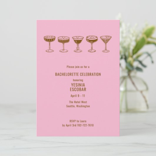 Pink Espresso Martini Bachelorette w/QR Code 招待状 (スタンド正面)