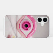 Pink Evil Eye Amulet on Marble Surface iPhone 16ケース (裏面横)