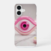 Pink Evil Eye Amulet on Marble Surface iPhone 16ケース (裏面)
