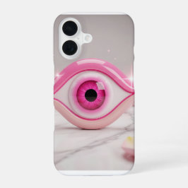 Pink Evil Eye Amulet on Marble Surface iPhone 16ケース