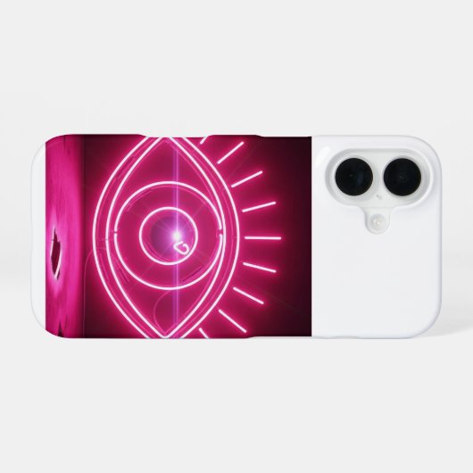 Pink Evil Eye Neon Sign Glow iPhone 16ケース (裏面横)