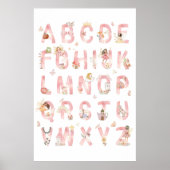 Pink Fairy Alphabet ABC Poster Kids Room Decor ポスター (正面)