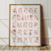 Pink Fairy Alphabet ABC Poster Kids Room Decor ポスター