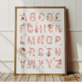 Pink Fairy Alphabet ABC Poster Kids Room Decor ポスター