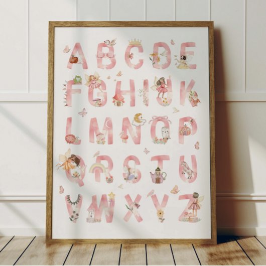 Pink Fairy Alphabet ABC Poster Kids Room Decor ポスター