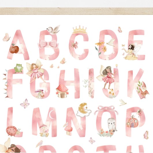 Pink Fairy Alphabet ABC Poster Kids Room Decor ポスター