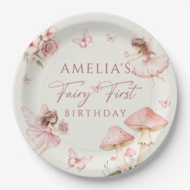 Pink Fairy First Birthday Party Paper Plates ペーパープレート