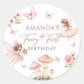 Pink Fairy First Birthday Party Sticker ラウンドシール (正面)