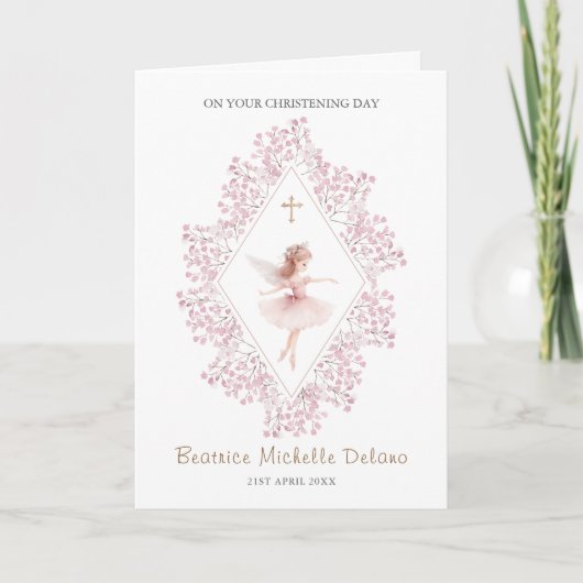 Pink Fairy Floral Cross on Your Christening Day カード (正面)
