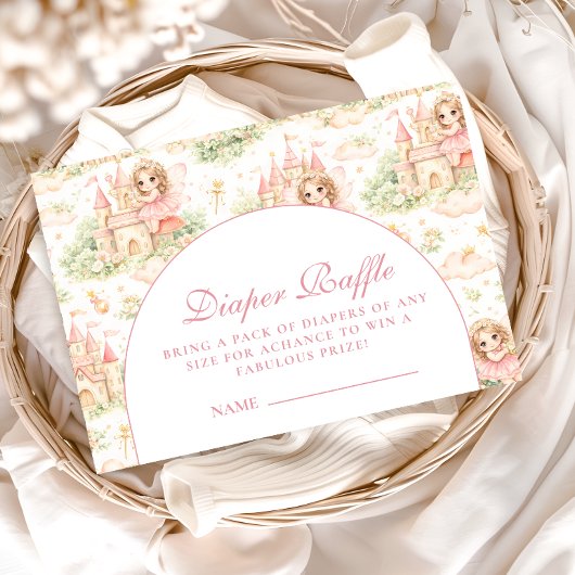 Pink Fairy Garden Baby Shower Diapper Raffle エンクロージャーカード