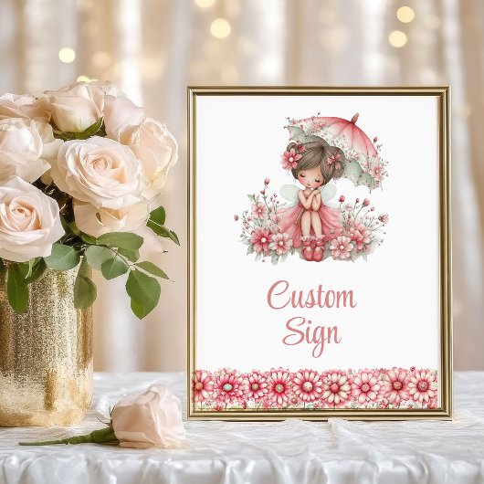 Pink Fairy Girl Whimsical Floral Birthday Custom  ポスター