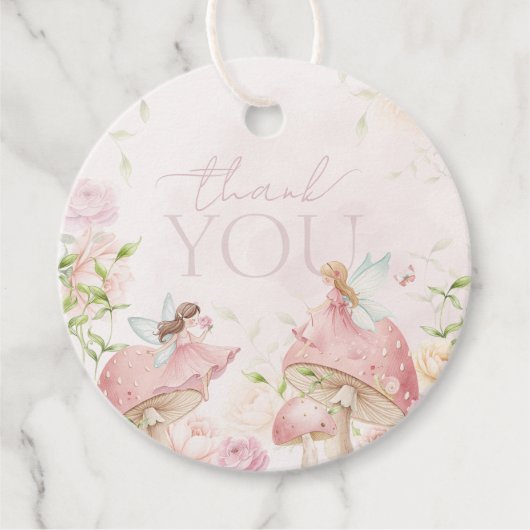 Pink Fairy Mushroom Floral 1st Birthday Thanks フェイバータグ (正面)