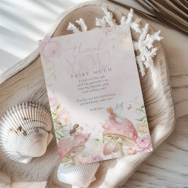 Pink Fairy Mushroom Floral Garden 1st Birthday  サンキューカード