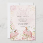 Pink Fairy Mushroom Floral Garden 1st Birthday  サンキューカード (正面)