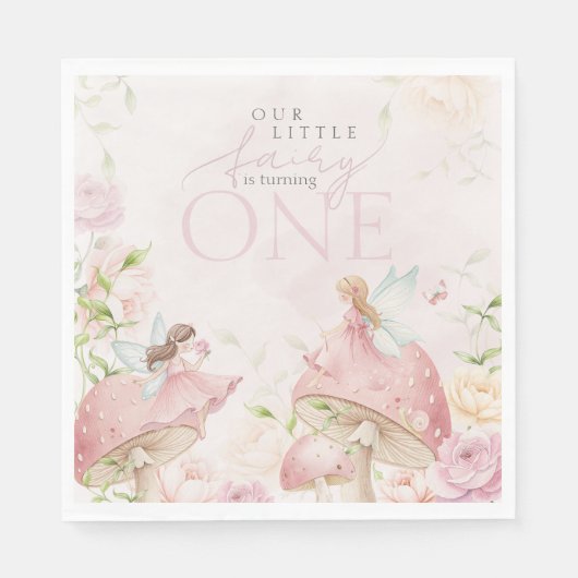 Pink Fairy Mushroom Floral Garden 1st Birthday スタンダードランチョンナプキン (正面)