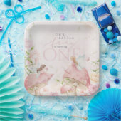 Pink Fairy Mushroom Floral Garden 1st Birthday ペーパープレート (パーティー)