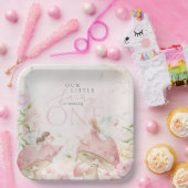 Pink Fairy Mushroom Floral Garden 1st Birthday ペーパープレート (パーティー)