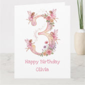 Pink Fairy Number Three Girls 3rd Birthday Card カード (正面)
