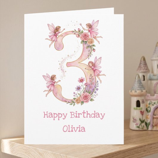 Pink Fairy Number Three Girls 3rd Birthday Card カード