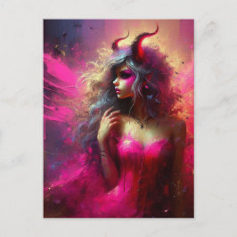 Pink Fairy With Horns Fantasy Art ポストカード