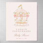 pink fairytale carousel baby shower welcome sign ポスター (正面)