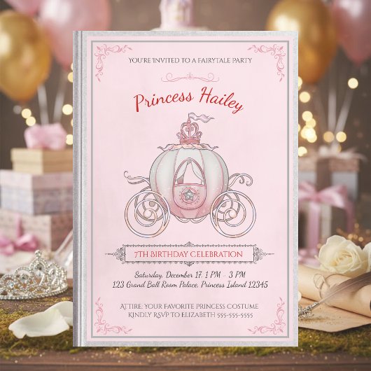 Pink Fairytale Princess Storybook Birthday Party 招待状
