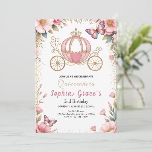 Pink Fairytale Quinceañera 招待状 (スタンド正面)