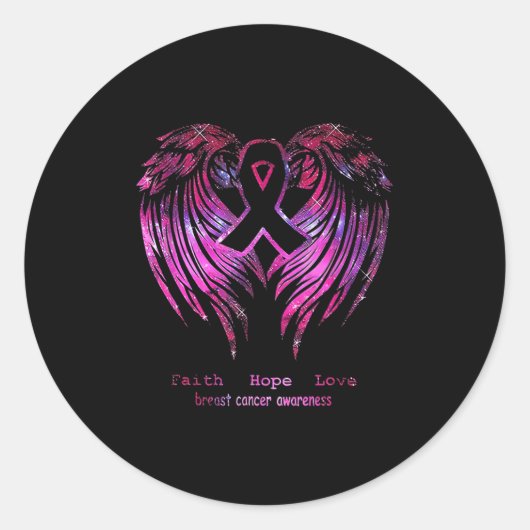 Pink Faith Hope Love Wings Breast Cancer Awareness ラウンドシール (正面)