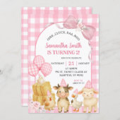 Pink Farm Animals Oink Cluck Baa Moo Birthday 招待状 (正面/裏面)