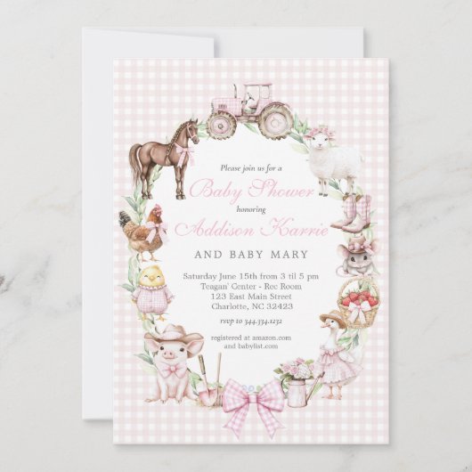 Pink Farm Baby Shower invitation 招待状 (正面)