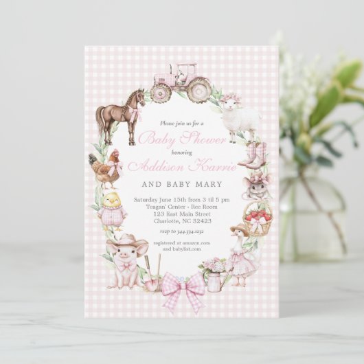 Pink Farm Baby Shower invitation 招待状 (スタンド正面)