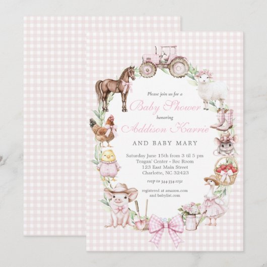 Pink Farm Baby Shower invitation 招待状 (正面/裏面)