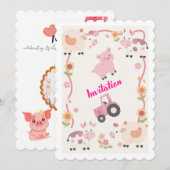 Pink Farm Birthday Invitation Template, Editable G 招待状 (正面/裏面)