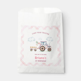 Pink Farm Tractor Girl Any Age Birthday フェイバーバッグ